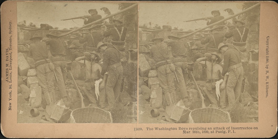 The Washington Boys repulsing an attack of Insurrectos on Mar. 26th, 1899 at Pasig, P. I.